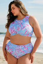 Rose Plus Size Floral Print Twisted High Waist Bikini Set