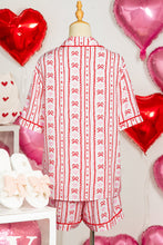 Red Cute Bow Heart Print Ribbon Decor Short 2pcs Pajama Set