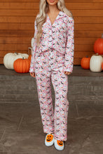 Pink Halloween Eve Haunted Honey Bat Print Pajama Set