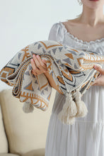 Parchment Geometric Pattern Knit Bohemian Tassel Blanket