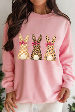 Pink Checkered Leopard Easter Bunny Dropped Shoulder Sweatshirt