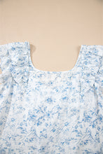 Pink Floral Ruffled Short Sleeve Bow Back Square Neck Blouse