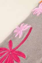 Simply Taupe Embroidered Floral Sleeve Round Neck Loose Sweater