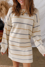 Multicolour Striped Print Drop Shoulder Shift Sweater Mini Dress