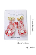 Fiery Red Clear Easter Bunny Bowknot Studded Earrings