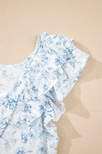 Pink Floral Ruffled Short Sleeve Bow Back Square Neck Blouse