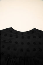 Navy Blue Dotty Textured Notched Neck Plus Ruffled Dress
