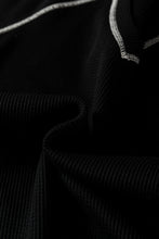 Black Waffle Textured Contrast Trim V Neck Tee