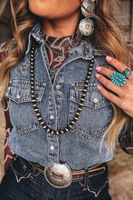 Ashleigh Blue Solid Denim Button Front Pocket Sleeveless Cowboy Vest