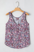 Yellow Boho Floral Pleated Buttoned Front Tank Top