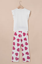 Pink Ruffled Tank Top And Heart Print Pants Lounge Set