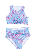 Rose Plus Size Floral Print Twisted High Waist Bikini Set