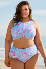 Rose Plus Size Floral Print Twisted High Waist Bikini Set