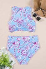 Rose Plus Size Floral Print Twisted High Waist Bikini Set