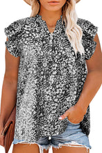 Fiery Red Rose Floral Print Ruffle Sleeve Plus Size Shift Top