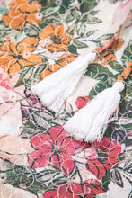 Pink Floral Print Lace Embroidery Tie Split Neck Long Sleeve Blouse