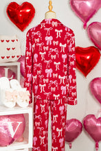 Red Sweet Bow Print Shirt Style Top Long 2pcs Pajama Set