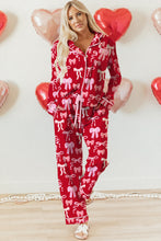 Red Sweet Bow Print Shirt Style Top Long 2pcs Pajama Set