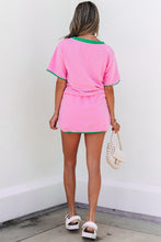 Evergreen Colorblock Edge Drop Shoulder T Shirt and Skort 2Pcs Set