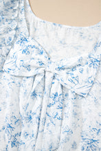 Pink Floral Ruffled Short Sleeve Bow Back Square Neck Blouse