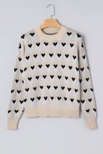 Parchment Geometric Heart Print Ribbed Trim Loose Sweater