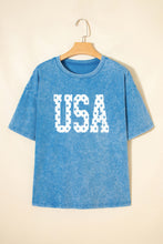 Blue USA Star Print Mineral Washed Cotton Tee