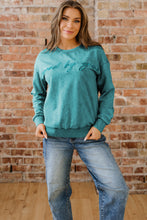 Sea Green saved by grace Letter Embroidery Mineral Wash Loose Sweatshirt