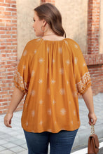 Yellow Boho Chic Notched V Neck Plus Floral Short Sleeve Top