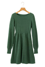 Mist Green Solid Lantern Sleeve Empire Waist Short Sweater Dress
