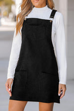 Cinnamon Solid Front Pockets Sleeveless Corduroy Overall Dress