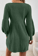Mist Green Solid Lantern Sleeve Empire Waist Short Sweater Dress