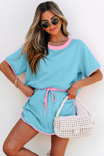 Evergreen Colorblock Edge Drop Shoulder T Shirt and Skort 2Pcs Set