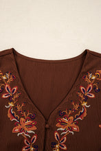 Burgundy Floral Embroidered Tassel Tie Waist Long Sleeve Mini Dress