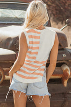 Pink Stripe USA Flag Notched Neckline Loose Sweater Vest