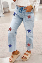 Beau Blue Patriotic Sequin Stars Patch Pocket Shift Jeans