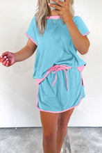 Evergreen Colorblock Edge Drop Shoulder T Shirt and Skort 2Pcs Set