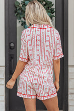 Red Cute Bow Heart Print Ribbon Decor Short 2pcs Pajama Set