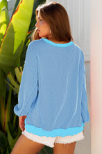 Myosotis Sequin Easter Eggs Twisted Rib Exposed Seam Color Block Top