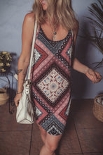 Red Geometric Paisley Print Sleeveless Shift Mini Dress