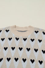 Parchment Geometric Heart Print Ribbed Trim Loose Sweater