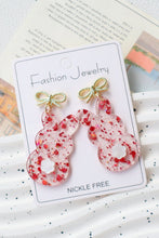Fiery Red Clear Easter Bunny Bowknot Studded Earrings