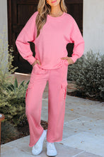 Solid Color Pullover Top and Cargo Pants Set