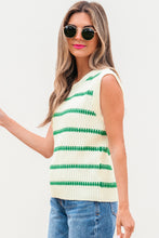 Bright Green Striped Round Neck Casual Sweater Vest