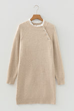 Parchment Button Lace Detail Raglan Sleeve Shift Mini Sweater Dress