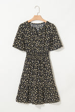 Green Floral Print Wrap V Neck Short Sleeve High Waistband Mini Dress