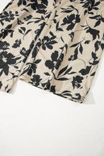 Khaki Floral Print Smocked High Waist Wide Leg Pants