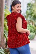 Fiery Red Rose Floral Print Ruffle Sleeve Plus Size Shift Top