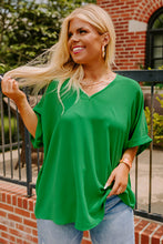 Bright Pink Seamed Back High Low Hem V Neck Cuffed Sleeve Plus Size Tee