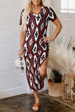 Red Western Aztec Printed Long T-shirt Dress