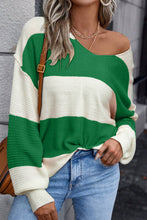 Orange Stripe Loose Color Block Drop Shoulder Bubble Sleeve Sweater